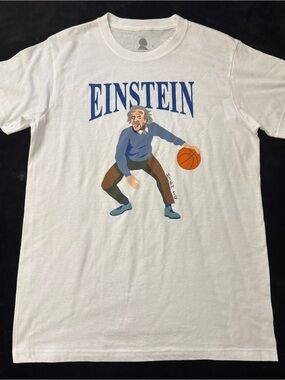 ALBERT EINSTEIN High IQ Men's T-Shirt White Basketball Graphic L Tee UN-WORN!